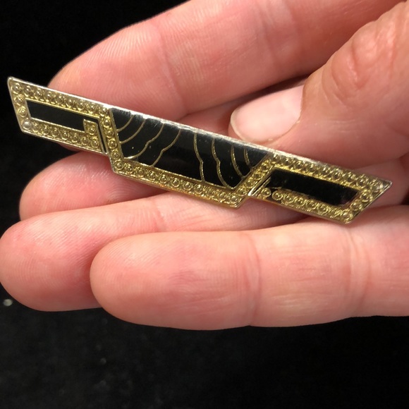 Retro Deco Style Black Enamel Rhinestone Brooches (2) - Picture 8 of 14